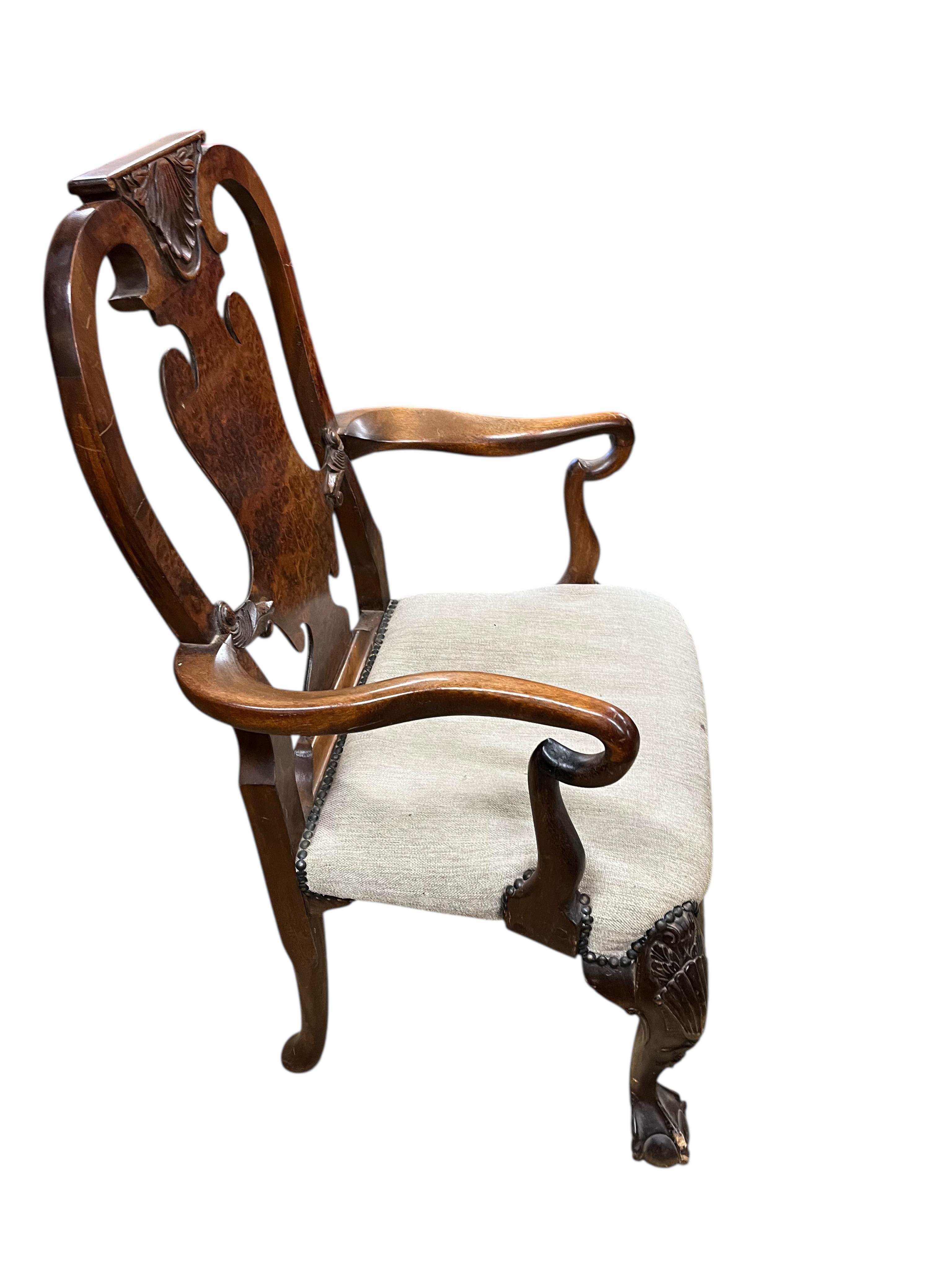 A George II style mahogany elbow chair, width 61cm, depth 45cm, height 105cm